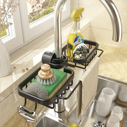 Tap Wings - Space Aluminum Sink Drain Rack and Sponge Storage