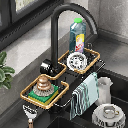 Tap Wings - Space Aluminum Sink Drain Rack and Sponge Storage