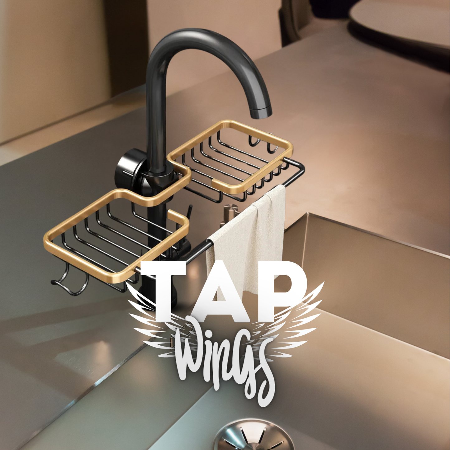 Tap Wings - Space Aluminum Sink Drain Rack and Sponge Storage